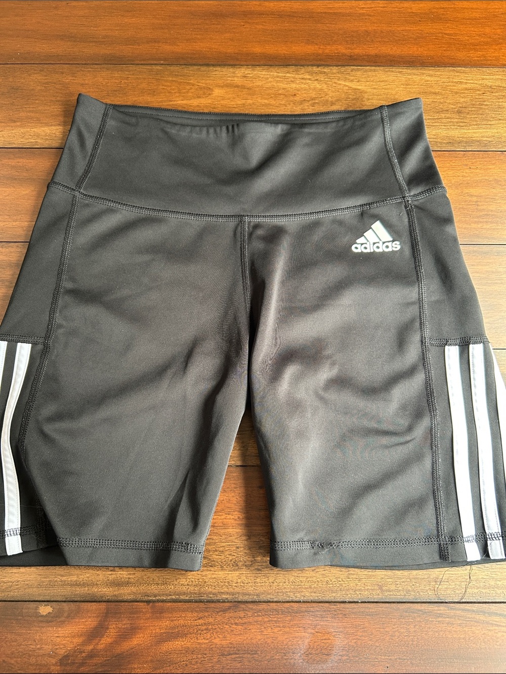 adidas Black High-Rise Bike Shorts with White Side Stripes